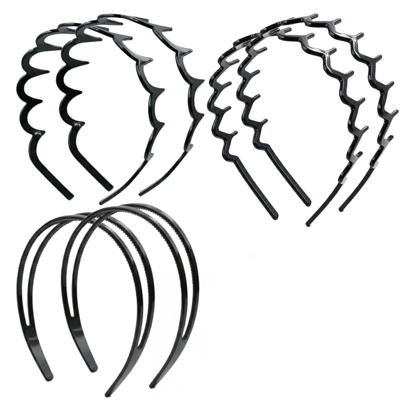 Fascia per capelli a zigzag 6 pezzi di fasce for capelli a zig zag set di plastica for capelli fascia for capelli pettine accessori for donna uomo per sport(Black)