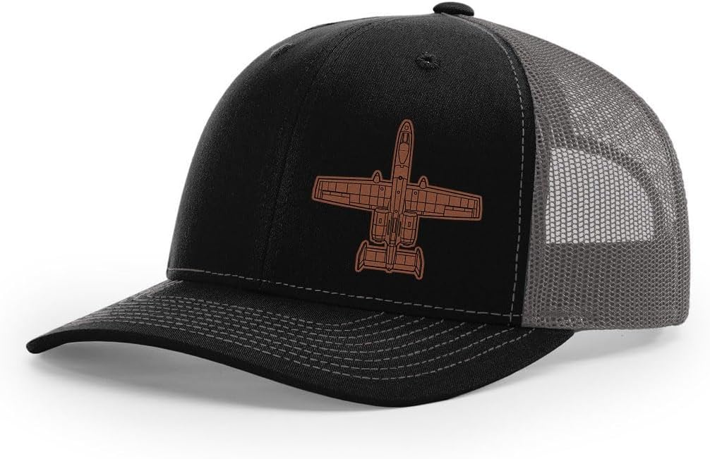 A-10 Thunderbolt II Warthog Side Panel Laser Engraved Leather Patch Richardson 112 Snapback Trucker Hat Cap