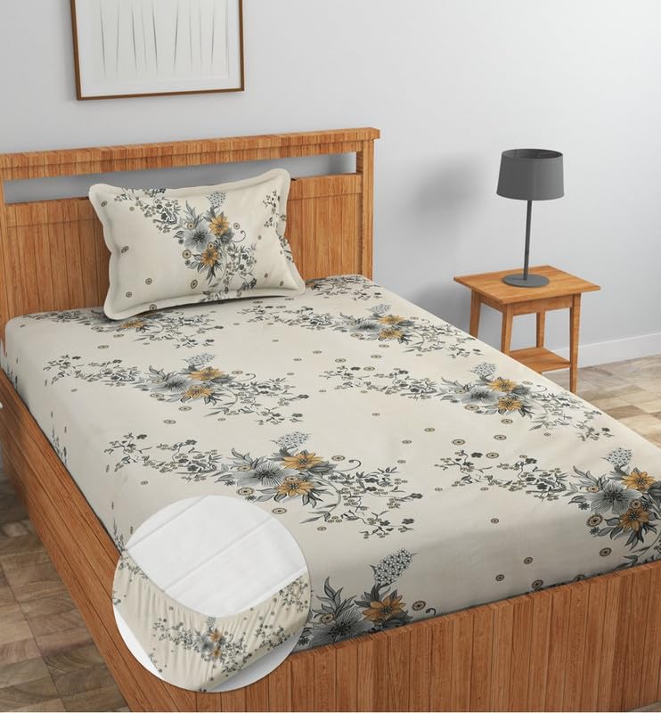 Image of NEW LEAF Premium Cotton Elastic Fitted Bedsheets with 1 Pillow Covers |Solid or Plain Single Bed Elastic 220 TC Supersoft Breathable & Wrinklefree | for 72x36+6 Inches, Pista