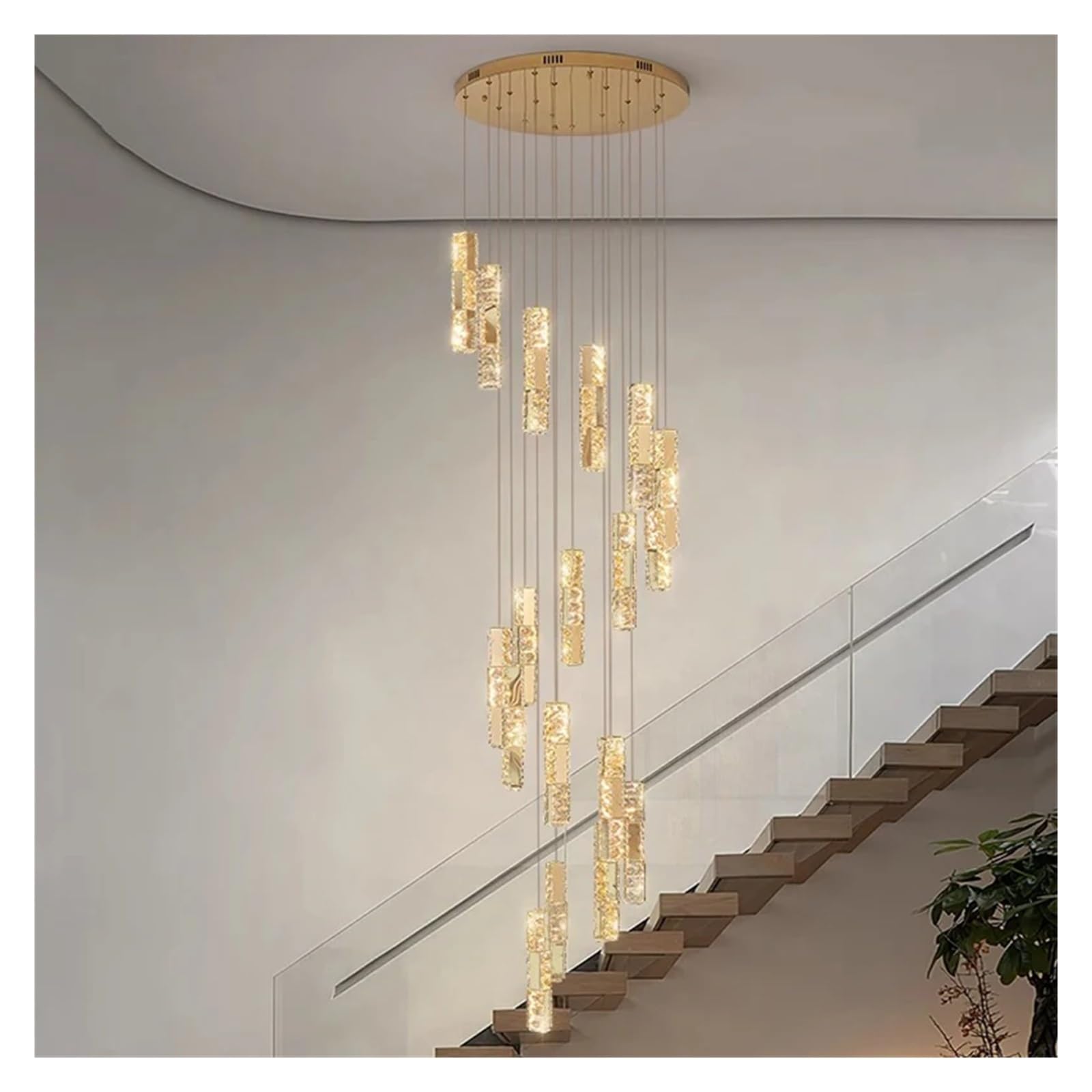 Flashing Gold 38 Lights High Ceiling Chandelier Modern Dimmable Light Fixtures Foyer Chandelier Pendant Lighting Crystal Ceiling Chandelier