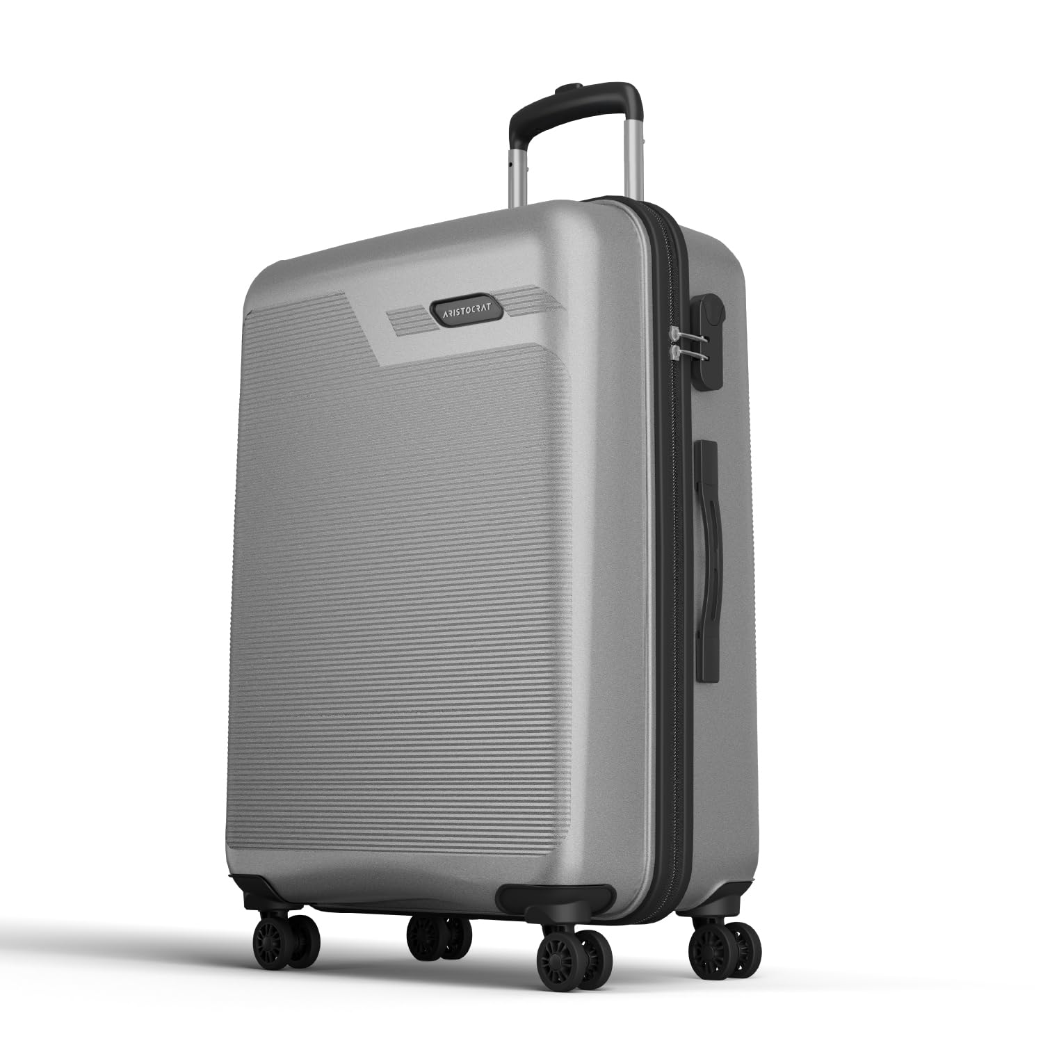 Aristocrat Axis Check-in Trolley Bag 76cm | Large | Hard Luggage | Smooth 8-Wheel Suitcase | Combination Lock with Sturdy Zipper | Polycarbonate | 3-Year International Warranty (Silver)