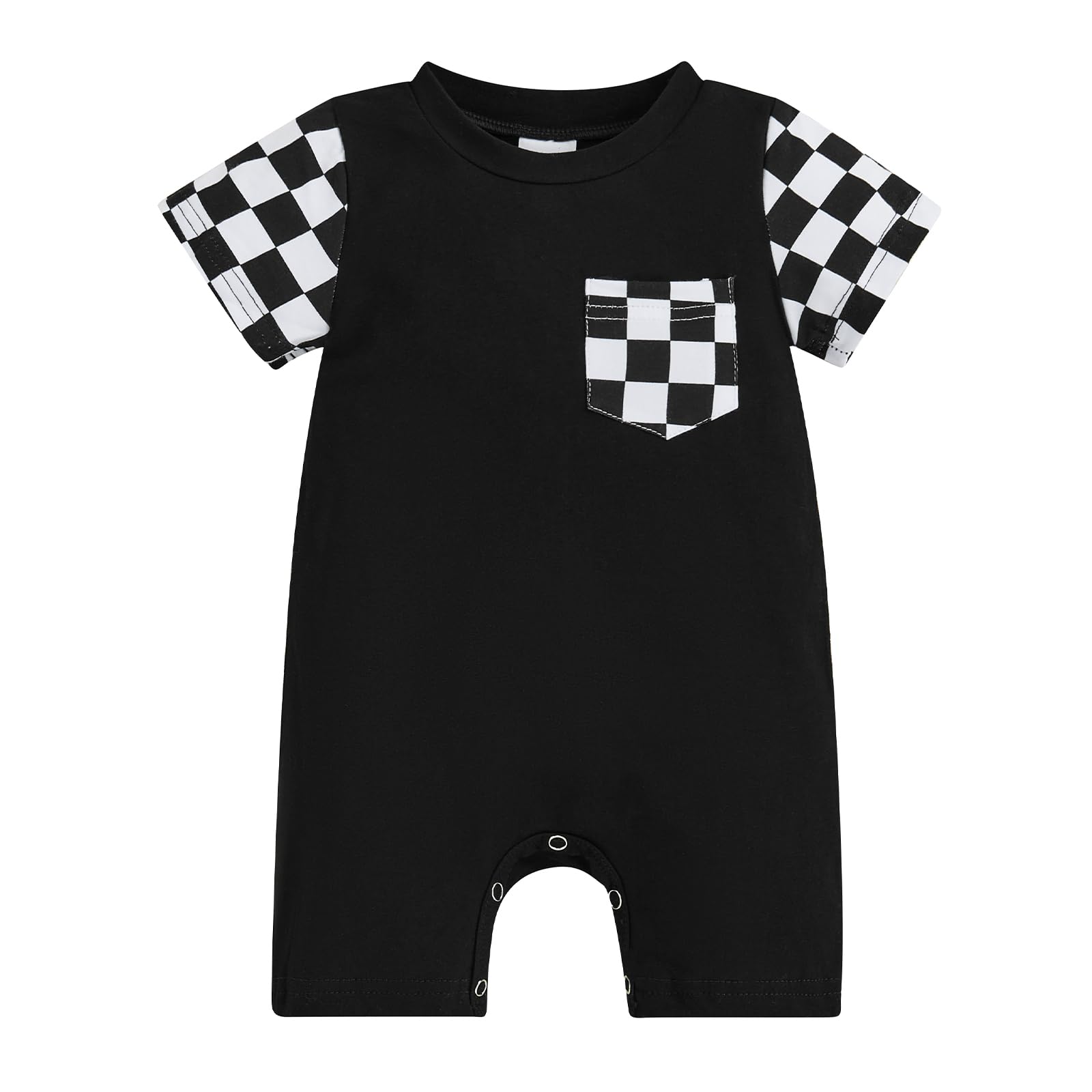 Newborn Baby Boy Summer Outfit Romper Short Sleeve Plaid Print Patchwork Jumpsuits Cute Infant Clothes
