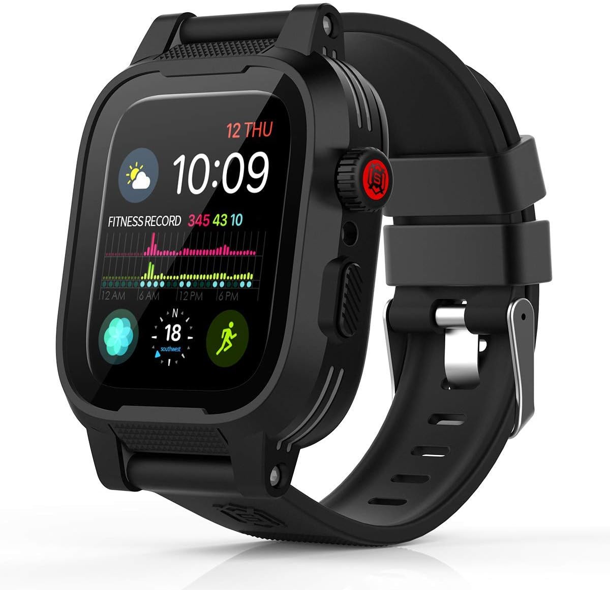 SHELLBOX Waterproof 42mm Apple Watch Series 3 & 2 Soft Silicone Band Built-in Screen Protector, iwatch Protective Case Slim Thin Drop Shock Proof Apple Watch Case (Black)