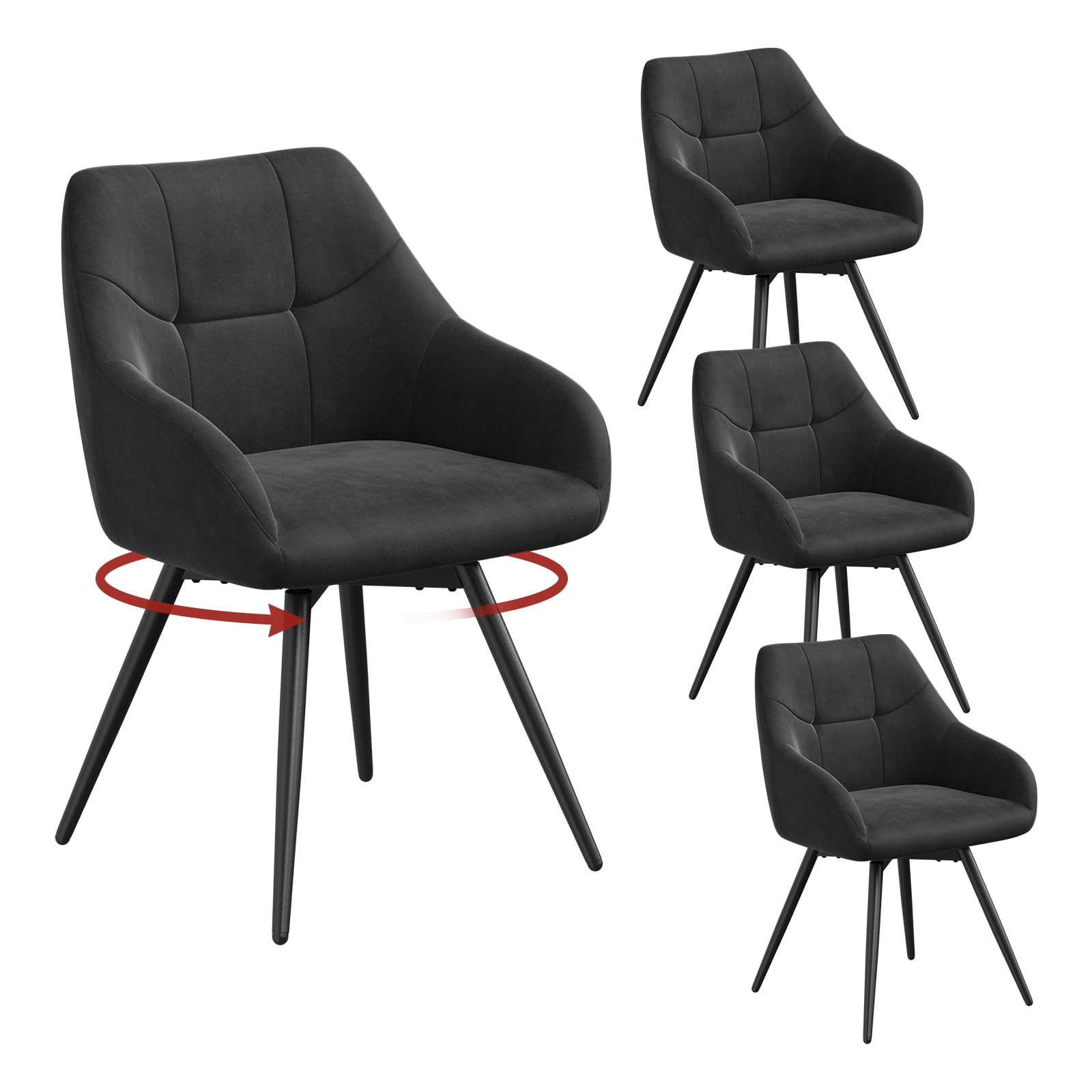 WOLTU Drehbare Esszimmerstühle 4er Set, Küchenstühle mit Armlehen | Bezug aus Samt, Metallbeine, für Wohnzimmer Küche Esszimmer, Schwarz