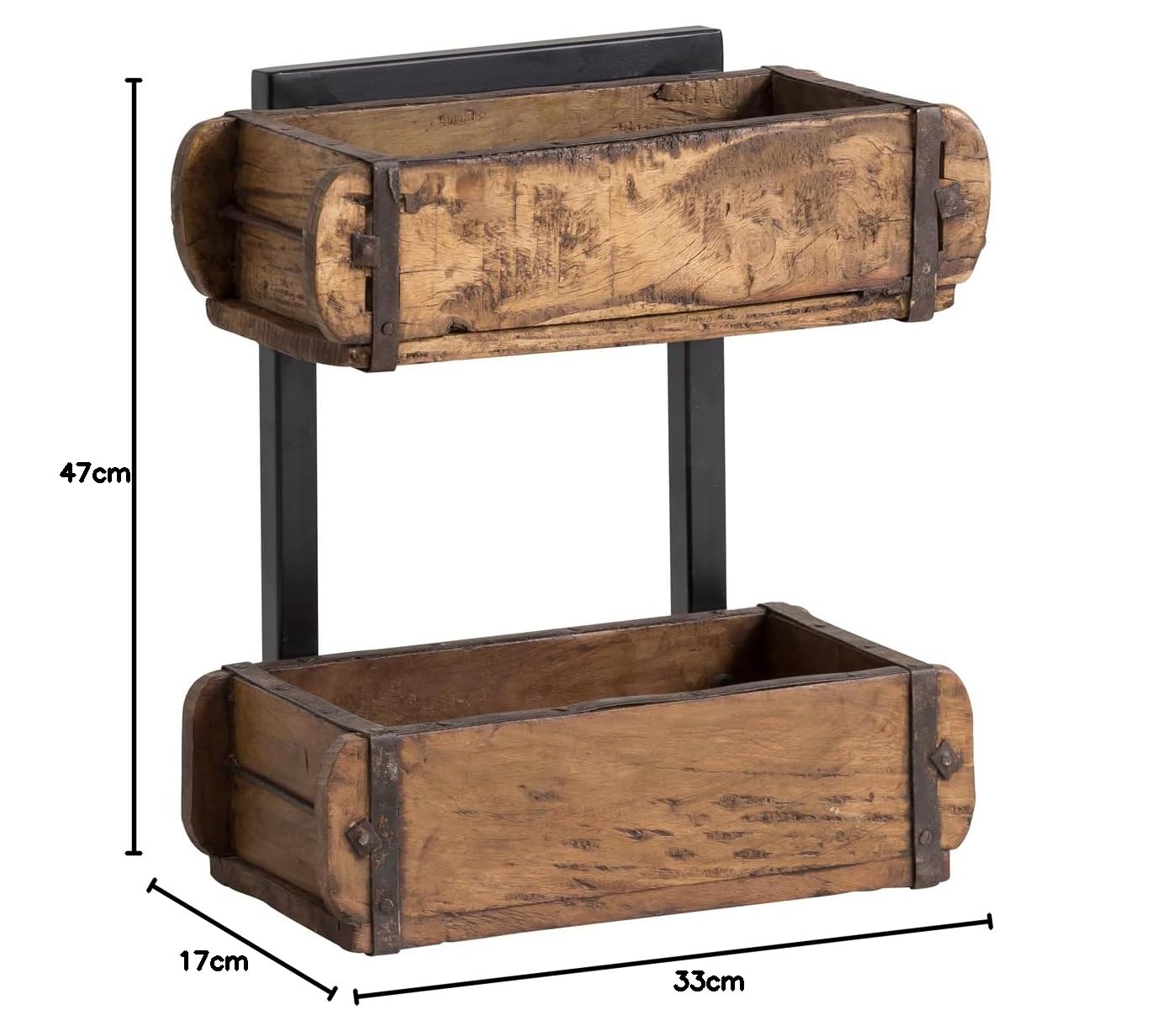 Woodkings Wandregal Ziegelform 2er Altholz Metall Wandderoration Aufbewahrungsbox Backsteinform rustikal mit Metallbeschlägen Holzbox Wandboard Shabby Geschenkidee Regal Gewürzregal