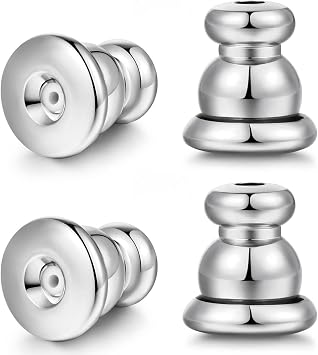 Earring Backs for Studs,18K Gold Bullet Earring Backs Replacements for Studs/Droopy Ears, Secure Locking Backings for Sensitive Ears, Hypoallergenic and Comfortable Silver 4 PCS