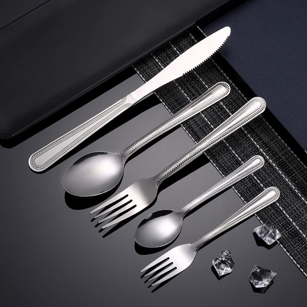 Juego de cubiertos, juego de cubiertos de acero inoxidable, plástico transparente, juego de cuchara, cuchillo y tenedor, juego de cubiertos retro de 50 piezas, cubiertos de cocina, vajilla principal d