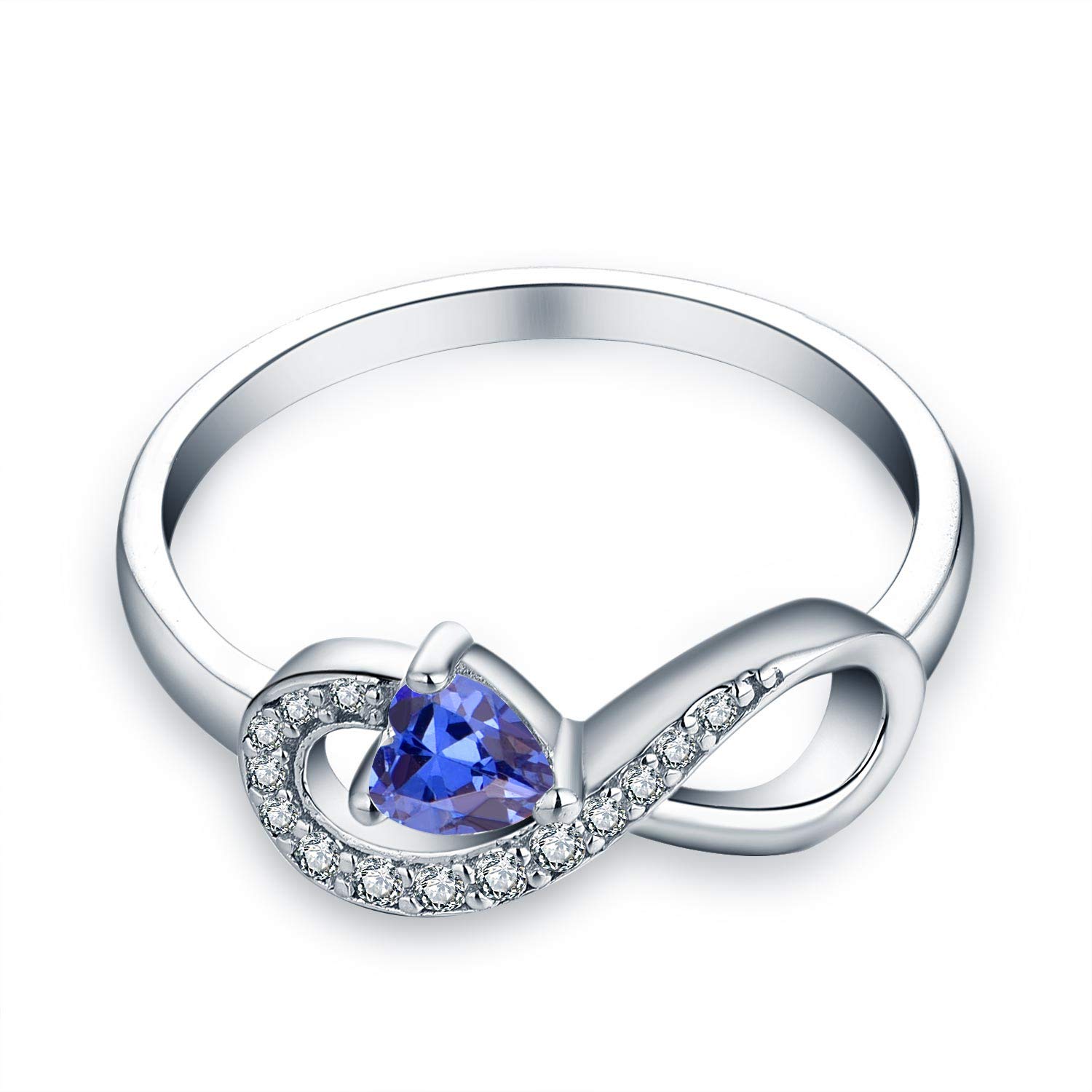 JO WISDOM Mujer Anillo Infinito de Compromiso de Plata 925 Mujer con Circonita 3A,Anillo Piedra de Nacimiento