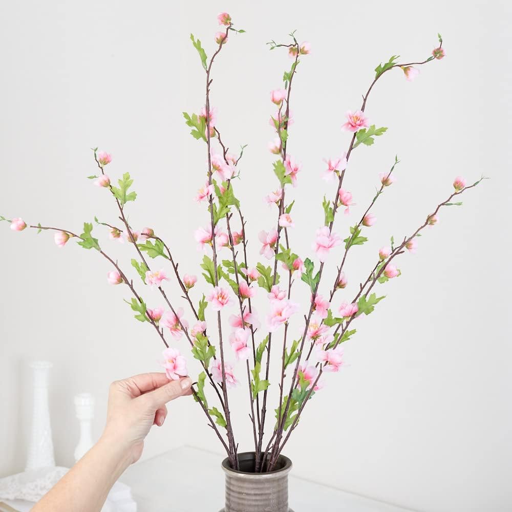 Factory Direct Craft Artificial Pink Cherry Blossom Bush - Faux Cherry Blossoms Tree Branches Bush with Silk Flower Blooms for Spring Floral Arrangements and Easter Decorations (37")
