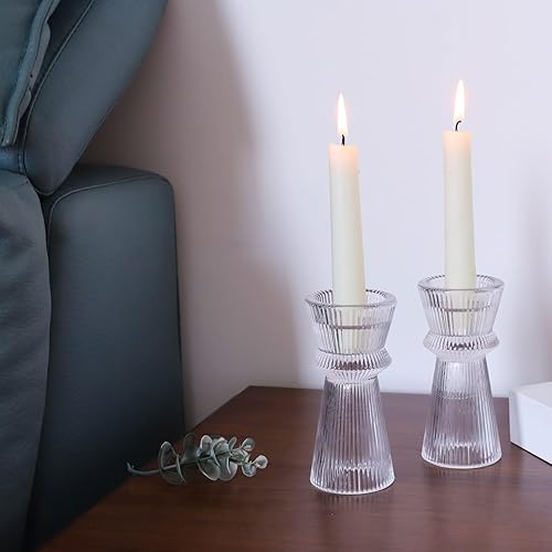 Miniatura 6 de VOHO Juego de 3 portavelas de cristal transparente y acanalado, estilo minimalista, para candelabros y velas, portavelas elegantes para despedidas