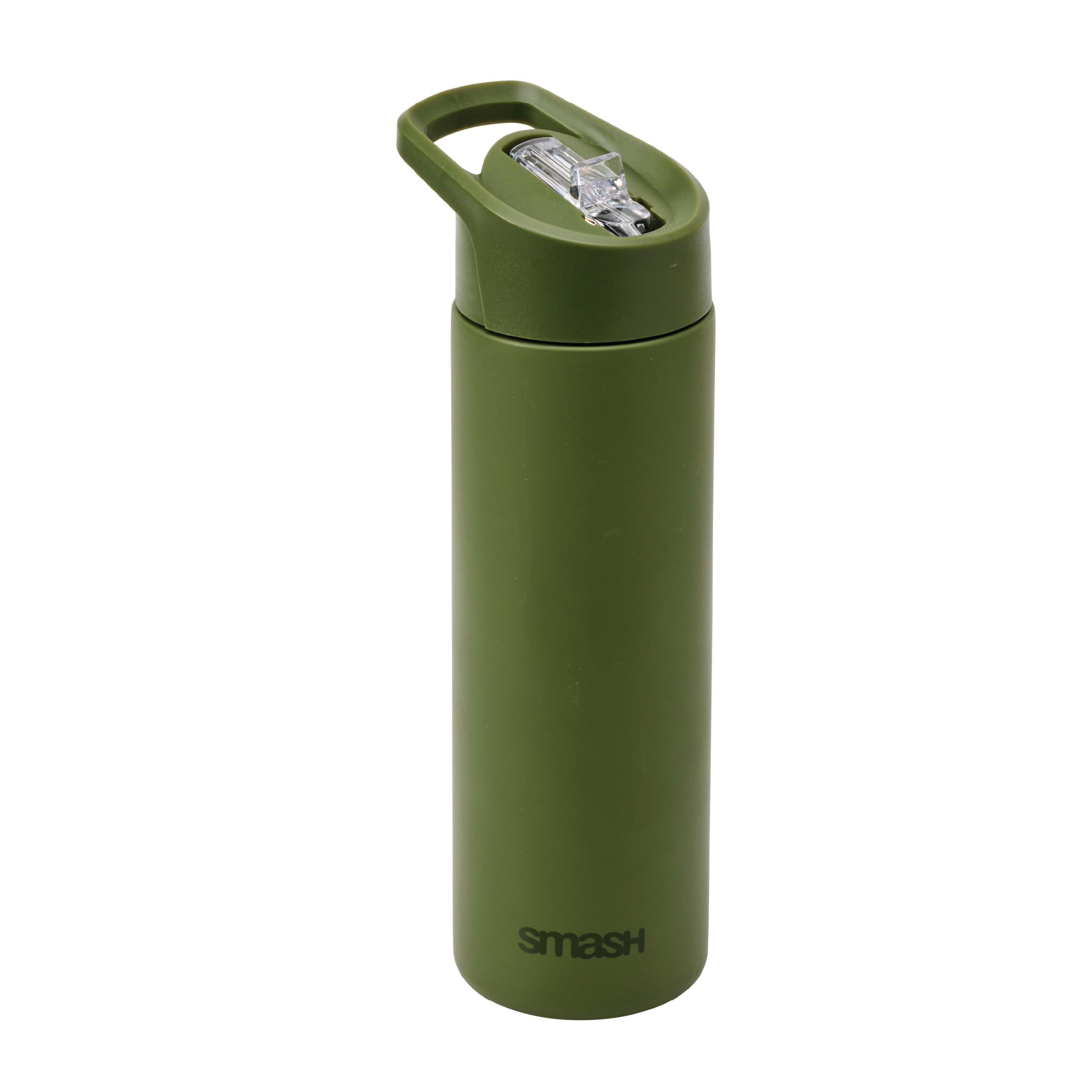 Smash Stainless Steel Water Bottle with Flip Top Lid and Straw - Olive 750ml — image 1