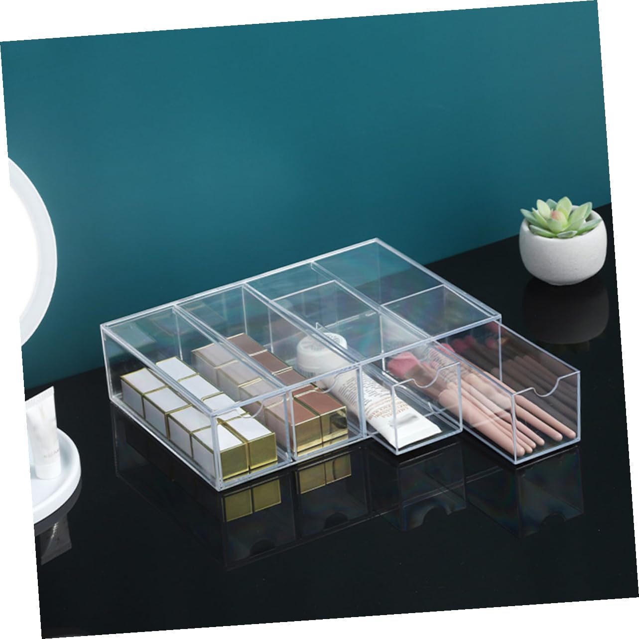 Baluue Caja Organizadora Transparente para Gafas de Sol 2 Unidades 4 Capas y Cajones, Material PS Resistente y Diseño Sencillo para Uso Personal en Casa