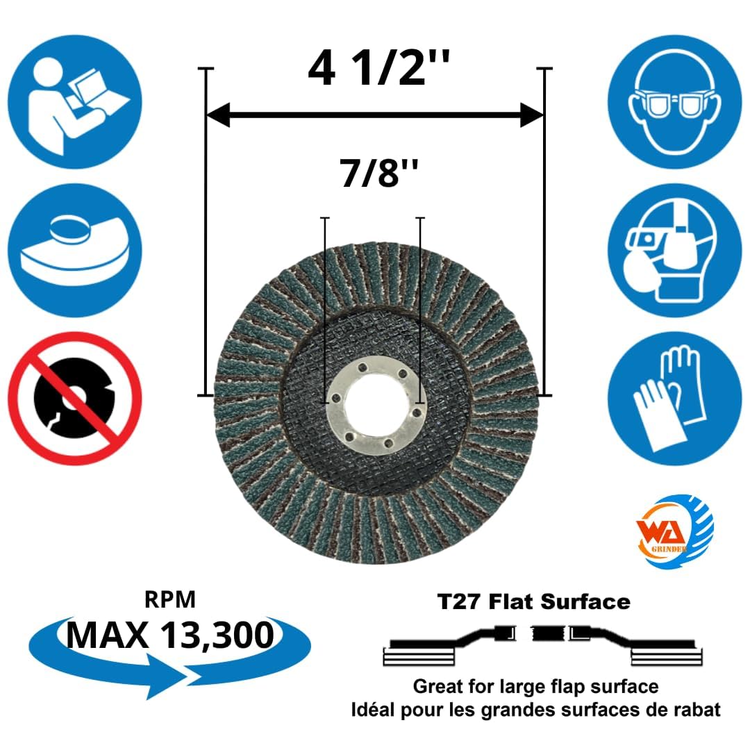 WA 10PACK- 4 1/2" x 7/8" inch 36# Industrial Grade Heavy Duty Premium Zirconia/Alumina Jumbo Flap Disc Grinding Sanding Wheel for Angle Grinder with Aggresive Cut, Coarse Grit 36 Type 27