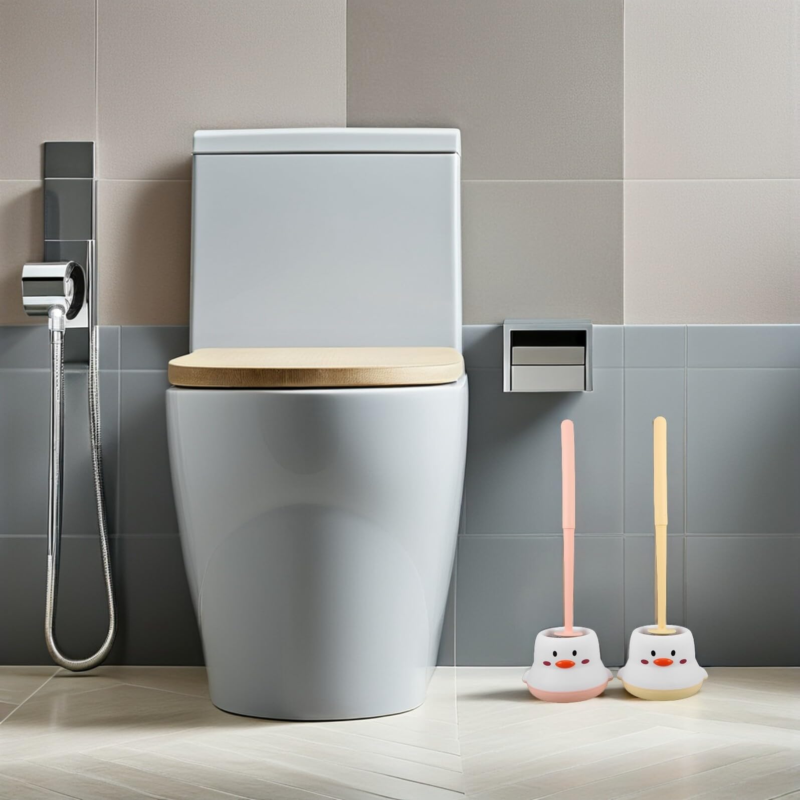 2piezas Escobilla de Baño de Pared Escobilla y Soporte para Inodoro con Mango para Baños Públicos Oficinas y Hogares Herramienta de Limpieza Multifuncional