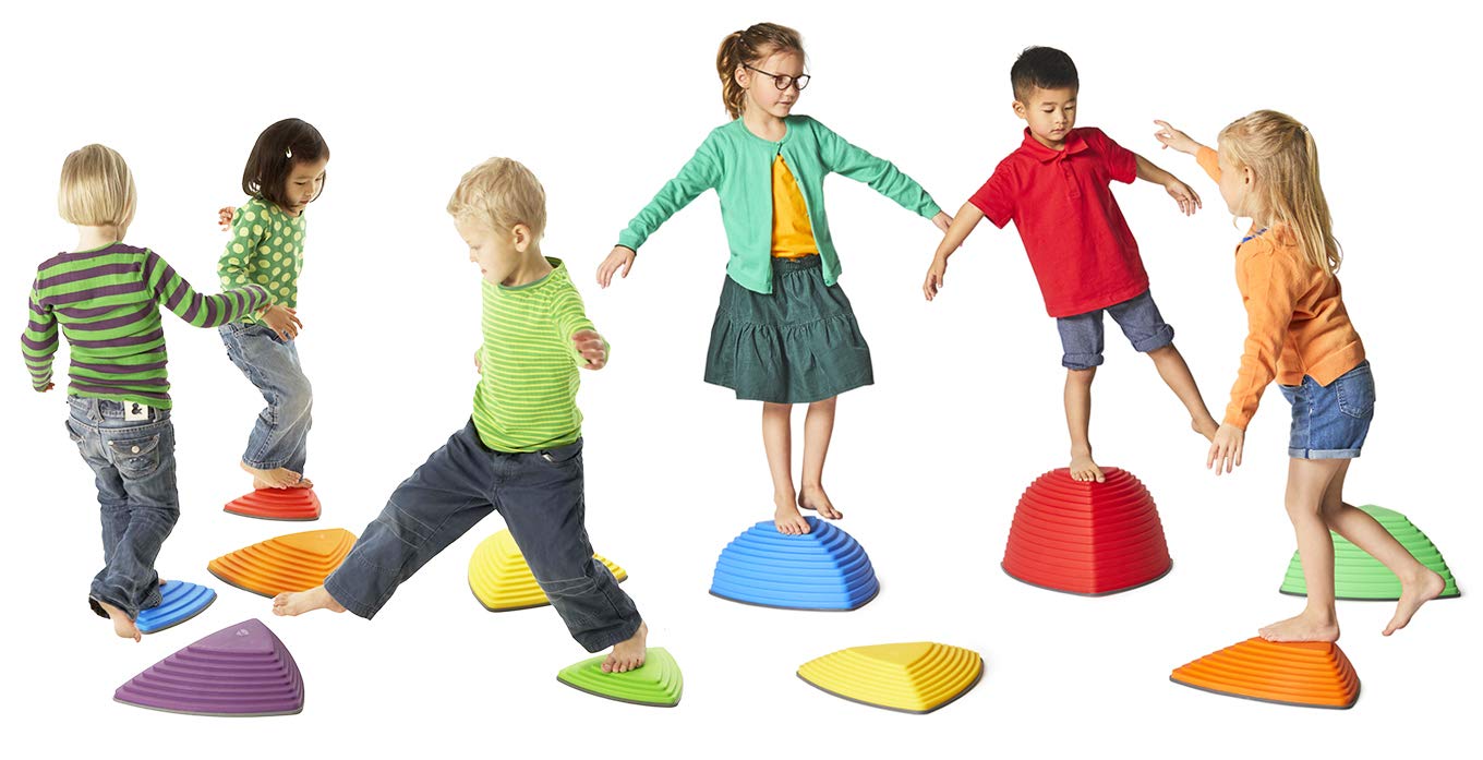GONGE River Stones & Hilltops Combo Set - The Original Non-Slip Stepping Stones for Kids - Balance, Coordination, Motor Skills - Primary Colors - Set of 11
