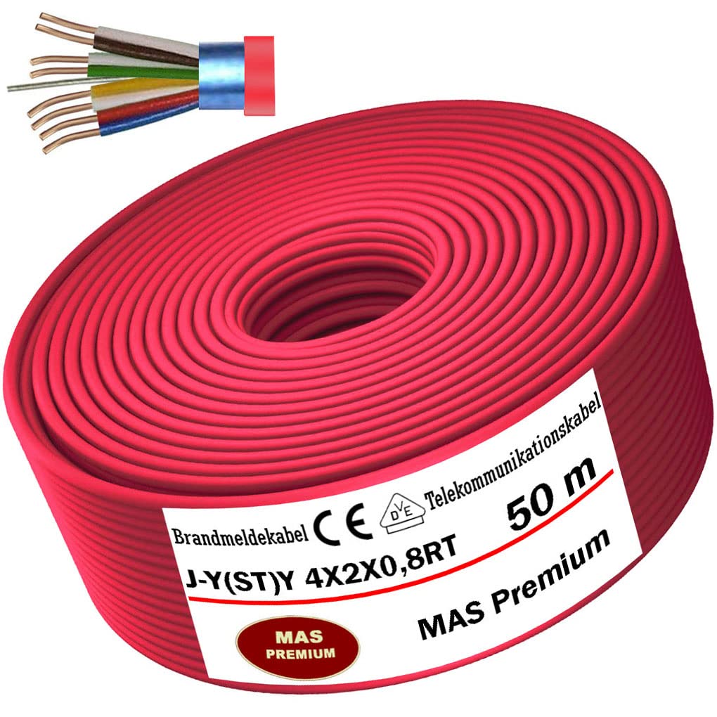MAS Premium Von 5 bis 250m Brandmeldekabel Telekommunikationskabel J-Y(ST) Y 4X2X0,8 RT Fernmeldekabel Fernmeldeleitung Brandmeldeleitung (50m)