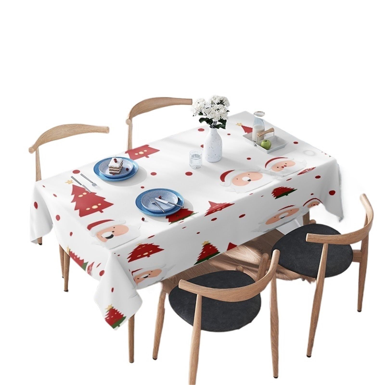 LYXYGMV Xmas Tablecloth Santa Claus Elk Party Decoration Dinner Placemats Set For Home Decor (white) for Dining Room(140X160CM)