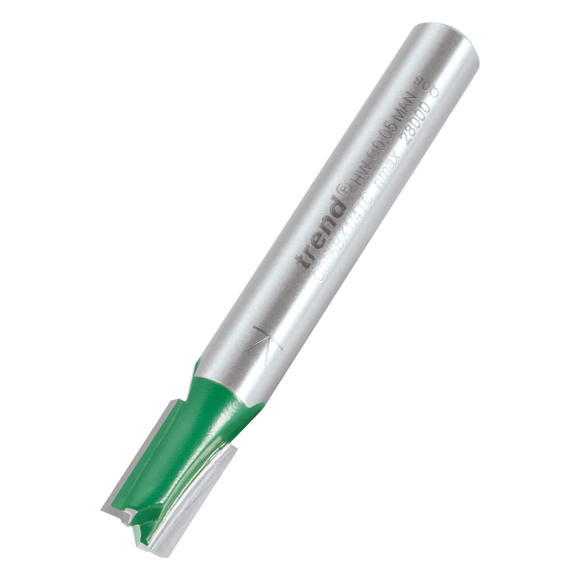Trend CraftPro Straight Two Flute Router Cutter, 1/4 Inch Shank, 6.3mm Cut Diameter & 11mm Cut Length, Tungsten Carbide Tipped, C006BX1/4TC