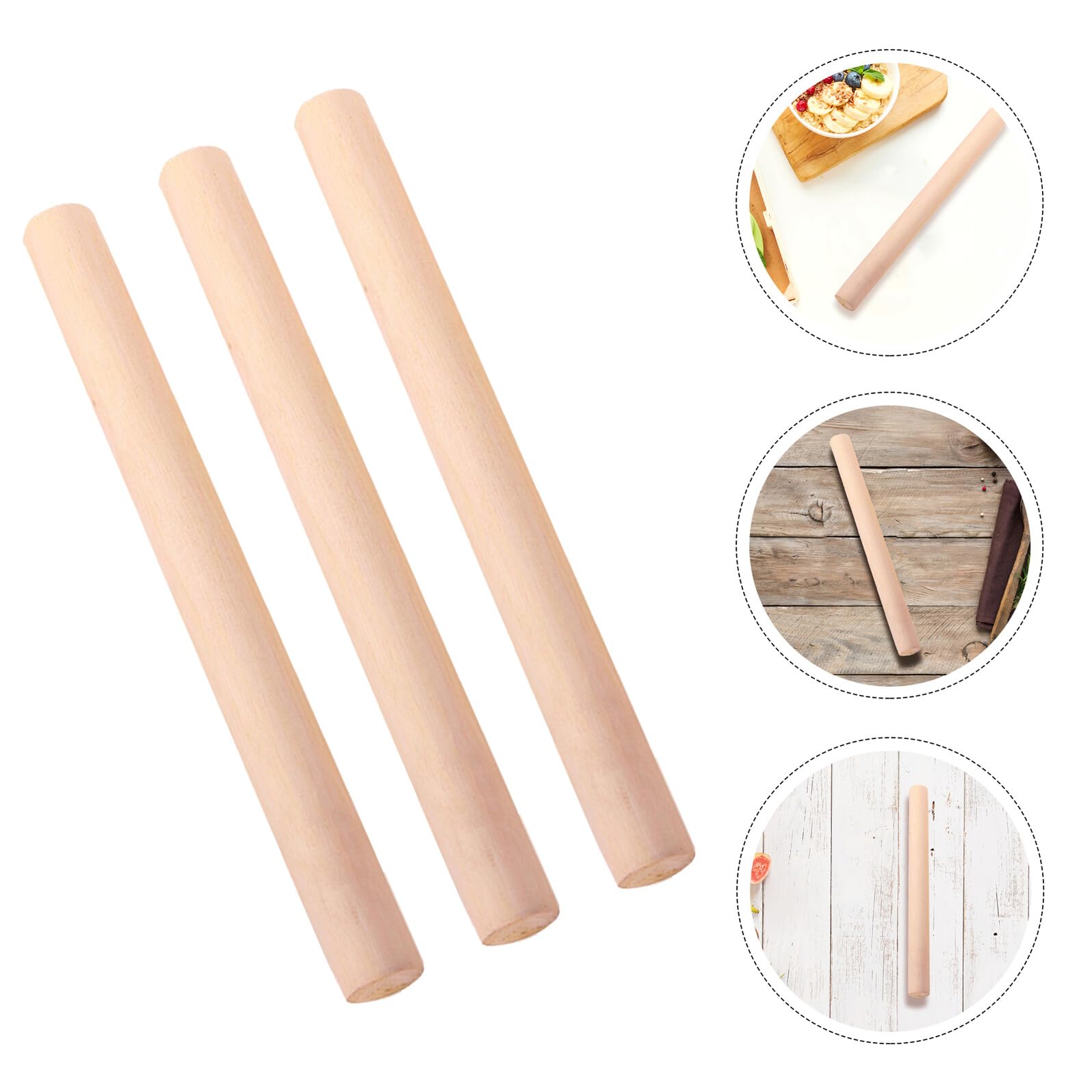 PACKOVE Rodillo de Madera para Repostería 10 Piezas Superficie Lisa sin Rebabas, Adecuado para Masa de Galletas y Panadería, Color Caqui Resistente y Práctico