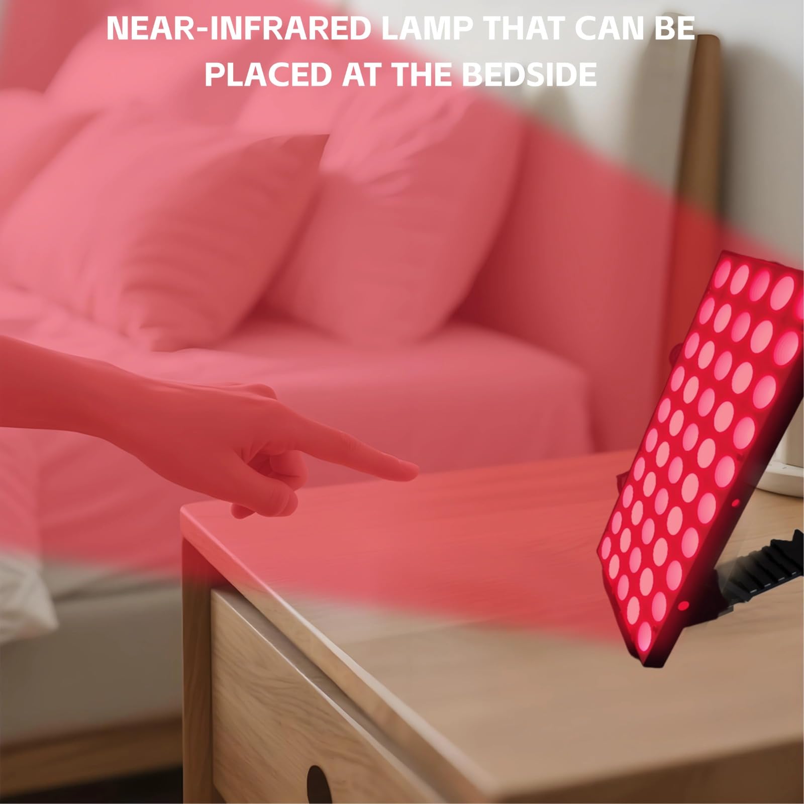 Lampa terapeutyczna światłem czerwonym 30 W, 100 diod LED, panel bliskiej podczerwieni o podwójnej długości fali 660 nm i 850 nm, z regulowanym stojakiem, 5-poziomową jasnością i timerem, goglami