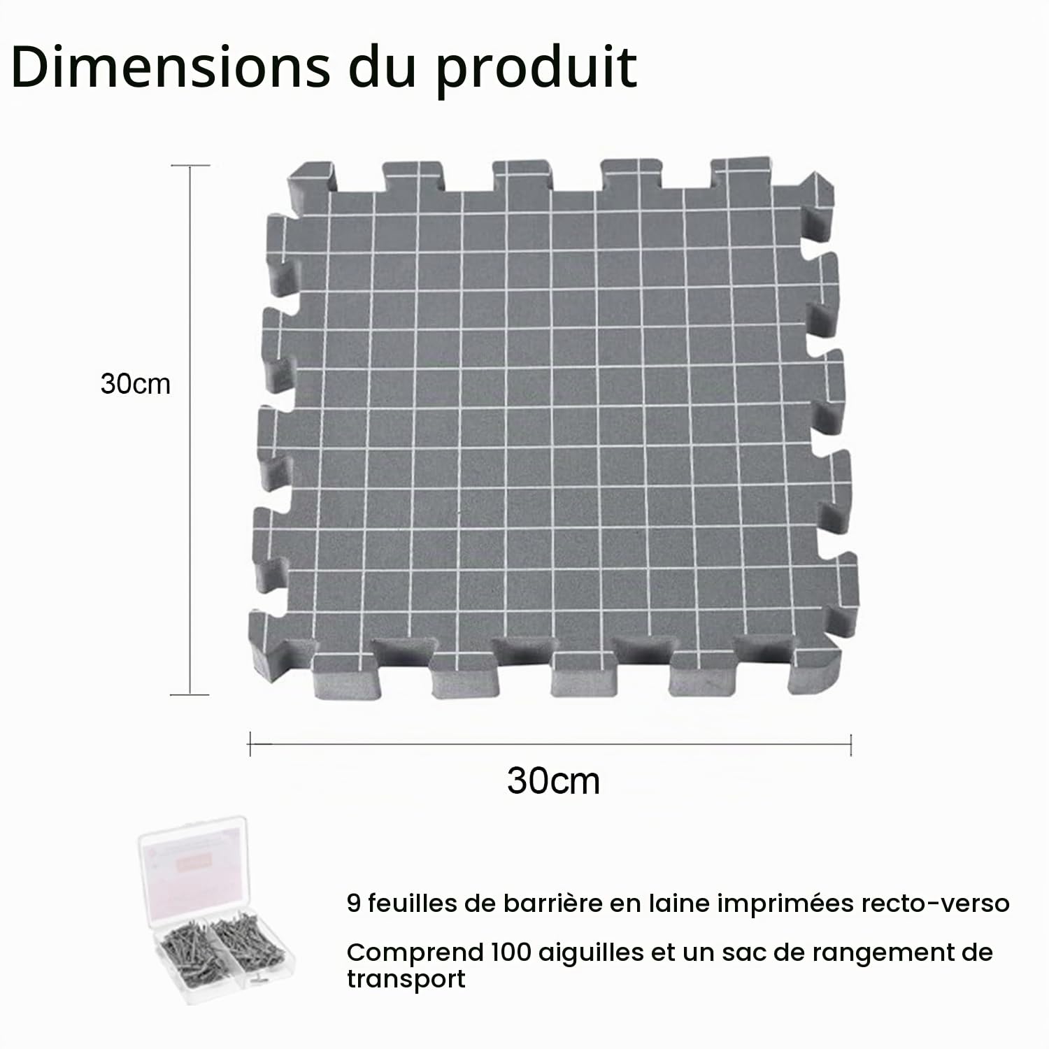 Lot De 9 Tapis De Blocage Pour Tricot,Tapis De Blocage Tricot,Planches De Blocage Très Épaisses Avec Grilles Avec 25 Bloqueurs De Tricot Et 100 Épingles En t Pour Travaux d'Aiguille Ou Crochet(Gris)