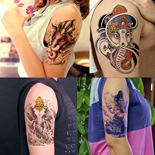 Dalin 4 Sheets Temporary Tattoos, Thailand Ganesha, Warrior Elephant