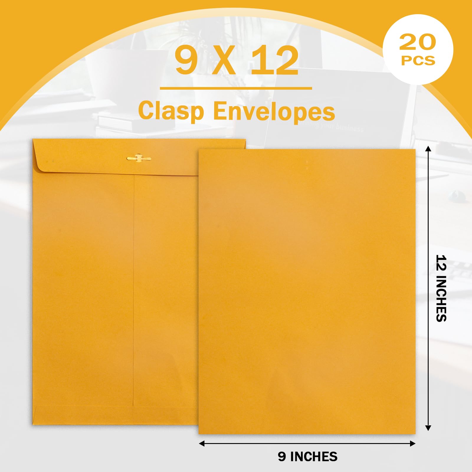 Goefun Manila-Briefumschläge, 100 g/m², schweres Papier, große gelbe Versandtaschen, 22,9 x 30,5 cm, mit Verschlussverschluss und gummierter Dichtung, 20 Stück