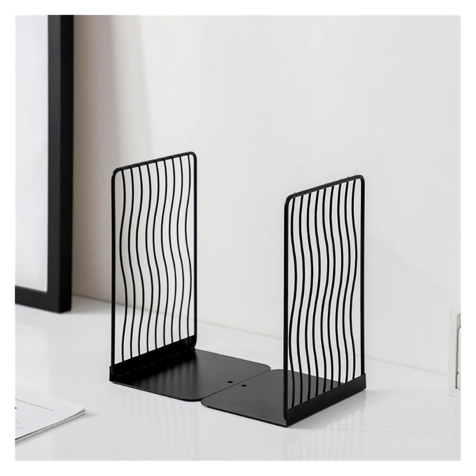 Bookends Styl skandynawski Żelazny wspornik metalowy 1 para książek i półek na książki Podpórka biurko Organizator biurowy Artykuły papiernicze Półka(Black)