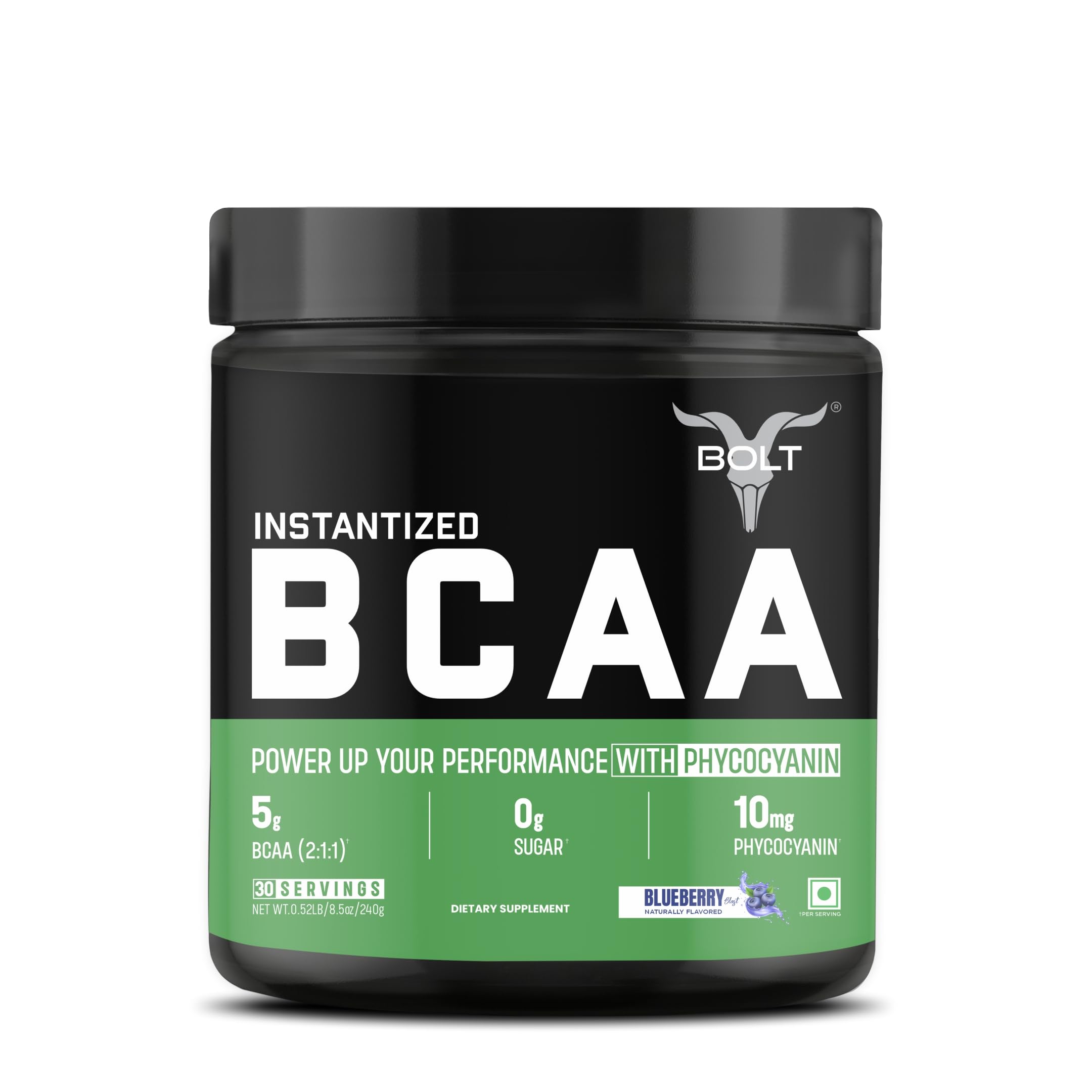 Bolt Nutrition Bcaa 5000, 30 Servings, Optimal 2:1;1 Ratio For Muscle Recovery Gain & Endurance(Blueberry Blast, 240Gm) - Powder