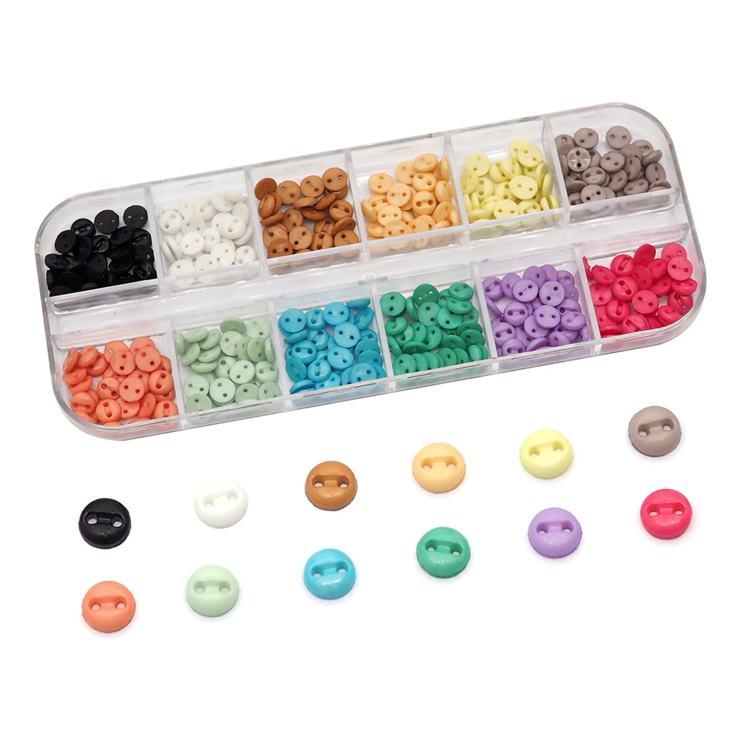 Kleine Kunstharzknöpfe, 5 mm, 2 Löcher, runde Knöpfe für Puppen, Kleidung, Nähzubehör, Handnähhilfen, Puppenkleidung (12 Farben gemischt/300 Stück, 5 mm)