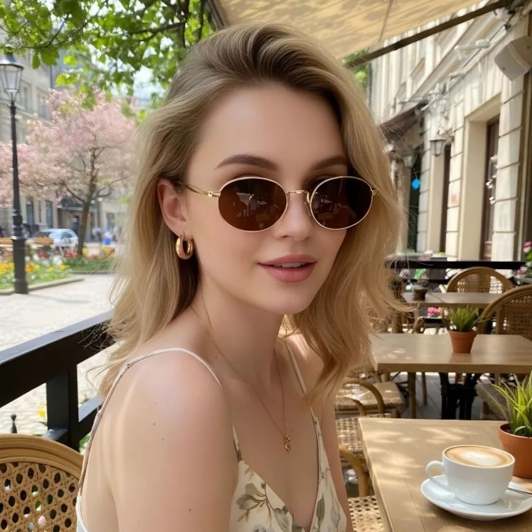 Gafas de sol pequeñas ovaladas estilo Steampunk para hombre, montura metálica retro de lujo, moda femenina.
