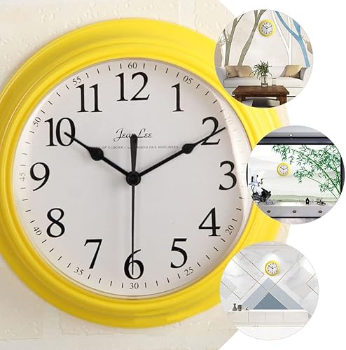 Miniatura 2 de ULTECHNOVO Reloj de pared moderno moderno reloj de pared silencioso amarillo sin tictac reloj de pared funciona con pilas, reloj redondo de 9