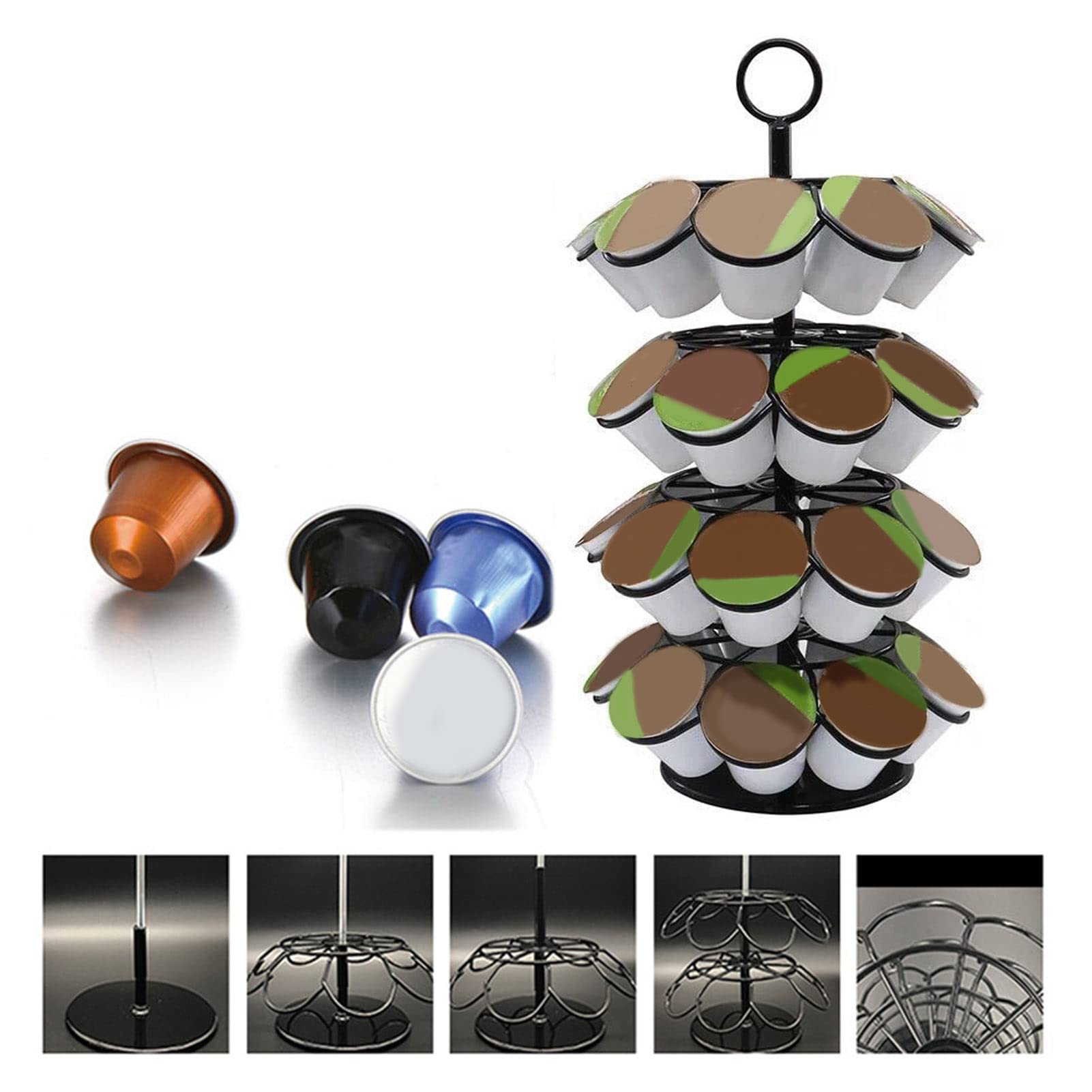 Staffa Per Cialde di Caffè in Ferro a 360 Gradi ， Può Ospitare Fino a 36 Cialde di Caffè ， Supporto Per Cialde di Caffè Dell'albero di Natale ， Supporto Compatibile con Carosello Per Bustine di Caffè