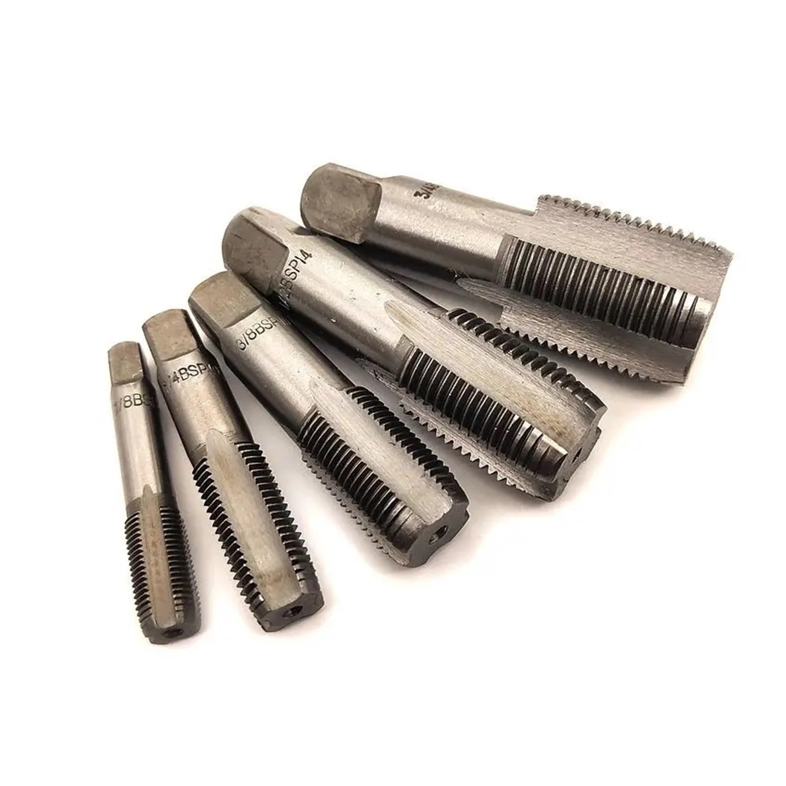 5 machos de roscar cónicos HSS para tuberías de Agua, Rosca metálica BSP de 1/8", 1/4", 3/8", 1/2" y 3/4". Kit de roscado para tuberías y grifos.