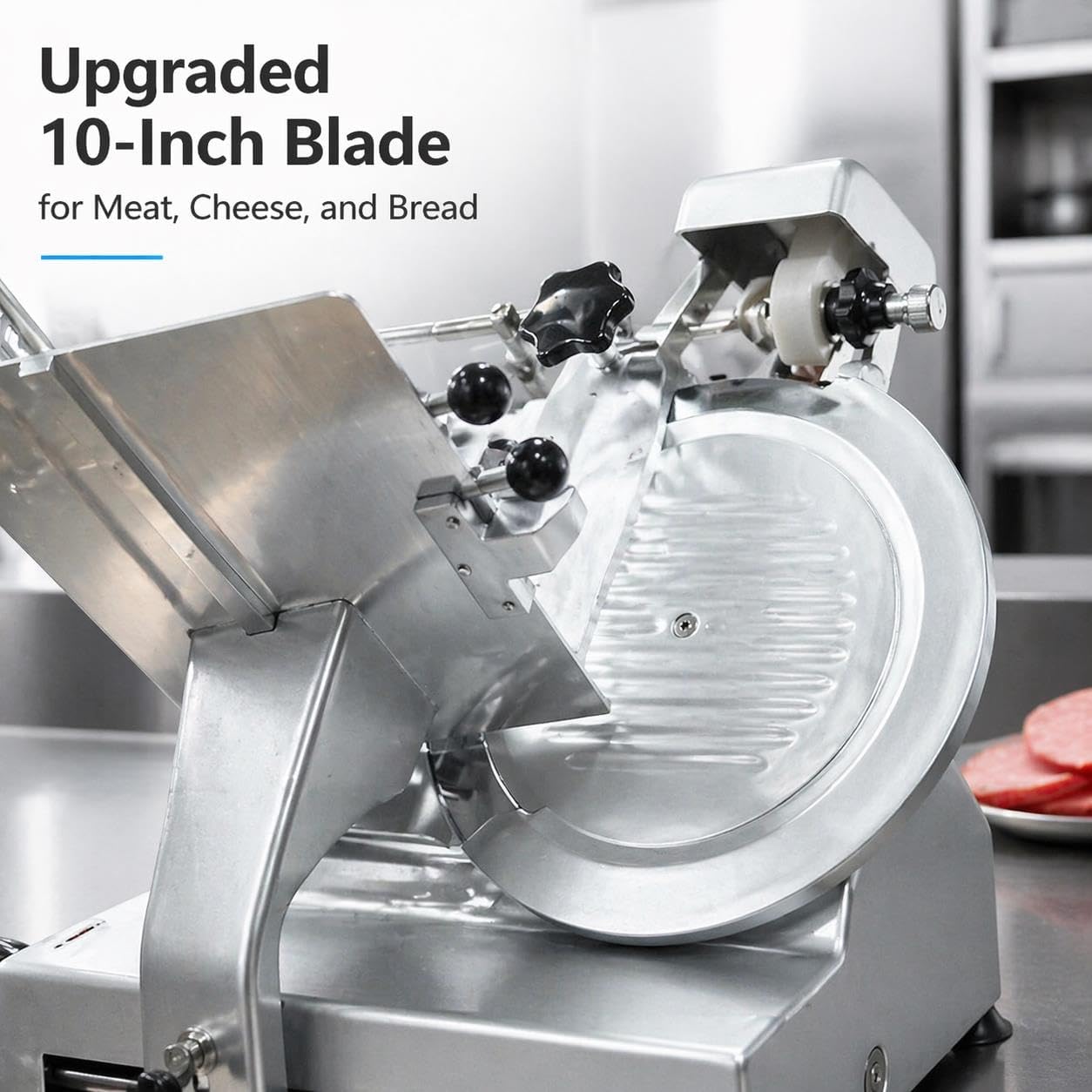 Heavy Duty Automatic Meat Slicer with 550W Pure Copper Motor & 10" Sharped Blade, 0-14mm Adjustable Precision Slicing, Aliminum Alloy Commercial Grade Electric Slicer for Large Volume Use