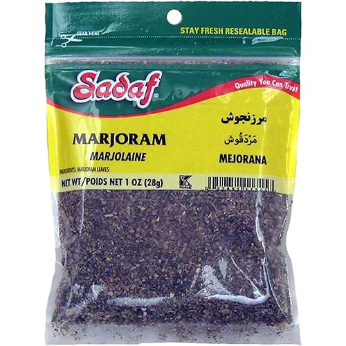 Sadaf Hojas de mejorana – Especias de mejorana para cocinar y condimentar alimentos – Mejorana – Ideal para platos italianos y griegos – Kosher –