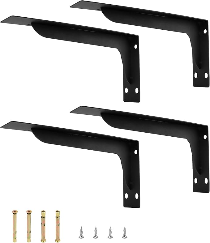 QWORK® 4 Pack Heavy Duty Shelf Bracket 11.5 x 6 x 2 Inch Solid