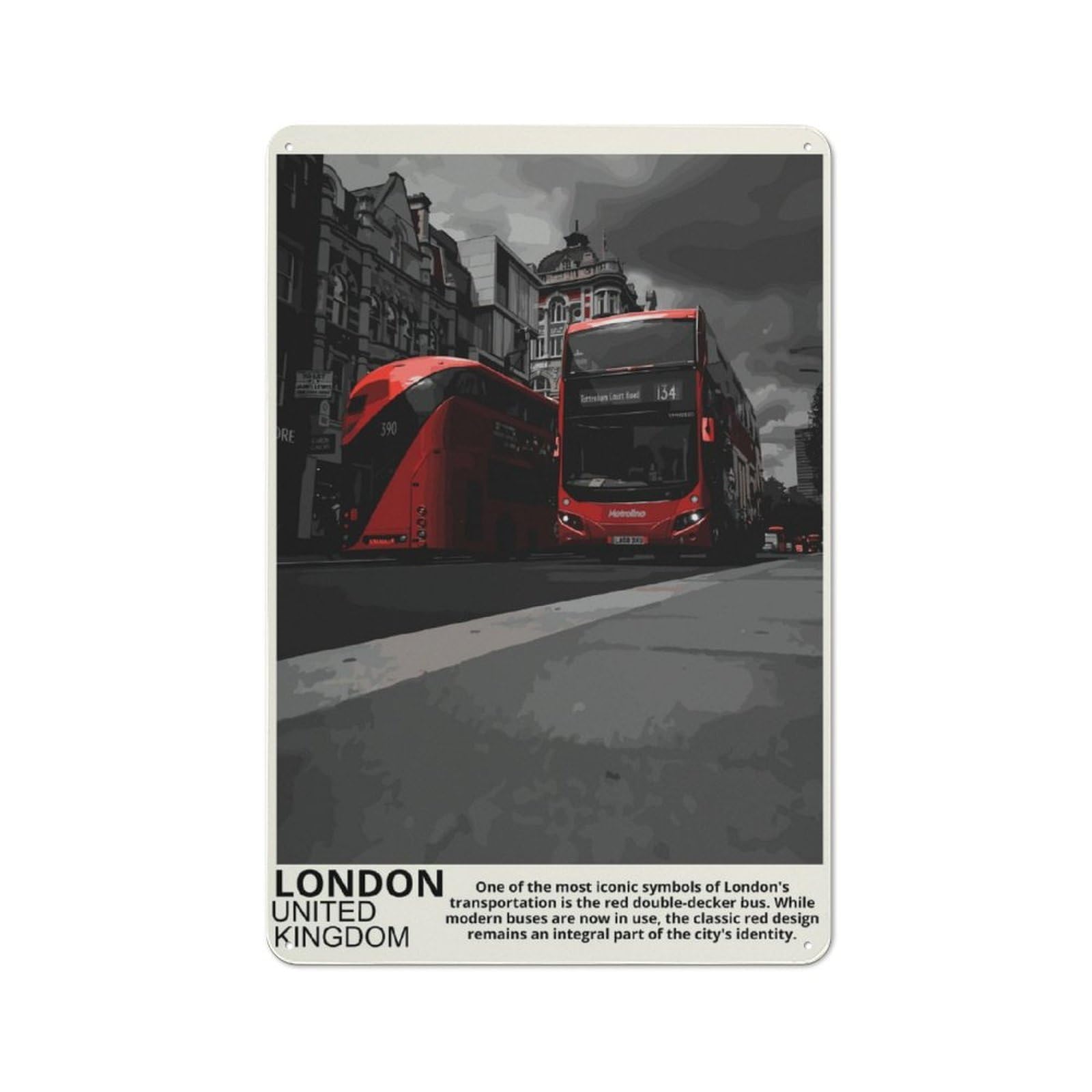 Junmoney London Tin Wall Plaque 30X20cm With For Pub Or Café, For Collectors Of Retro Metal Wall Decor