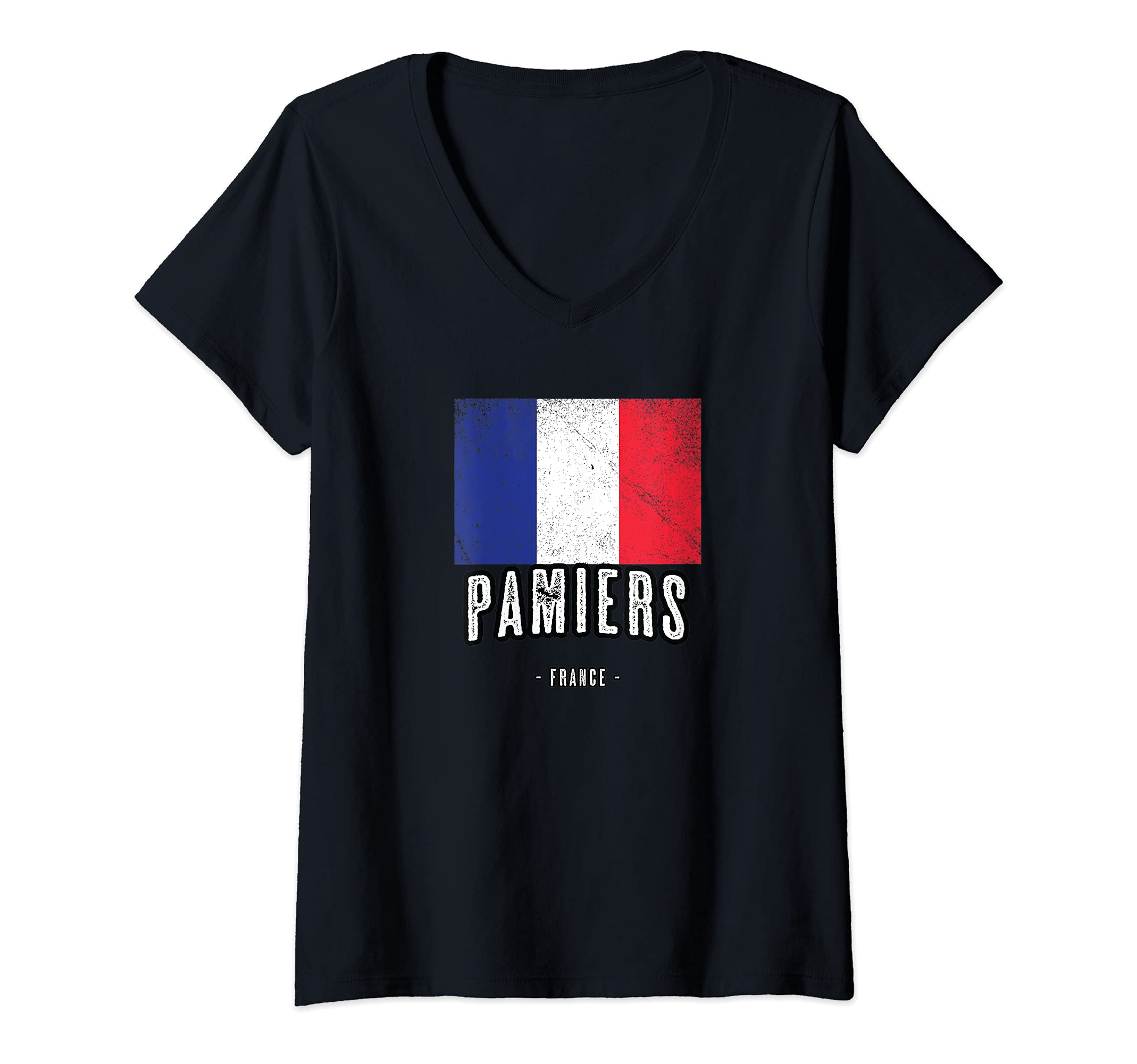 Womens City of Pamiers - France | FR Flag Top - Drapeau Français - V-Neck T-Shirt