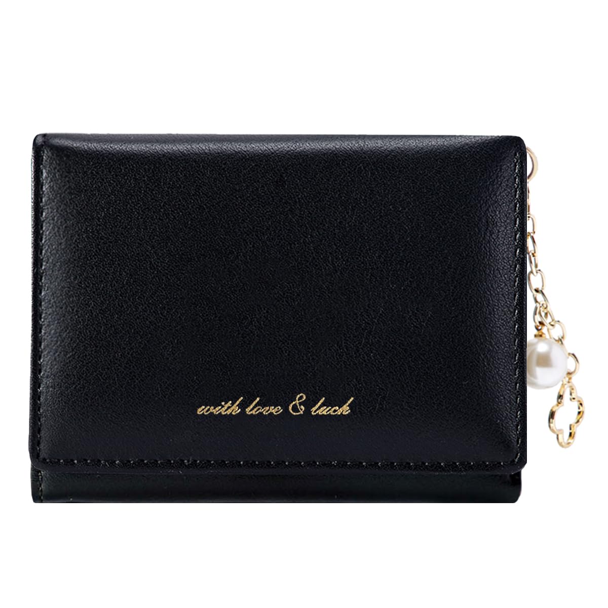 Sunwel Fashion Elegant Small Wallet with Chain Decoration Cash Credit Card Holder ID Window for Women Girls (BLACK)