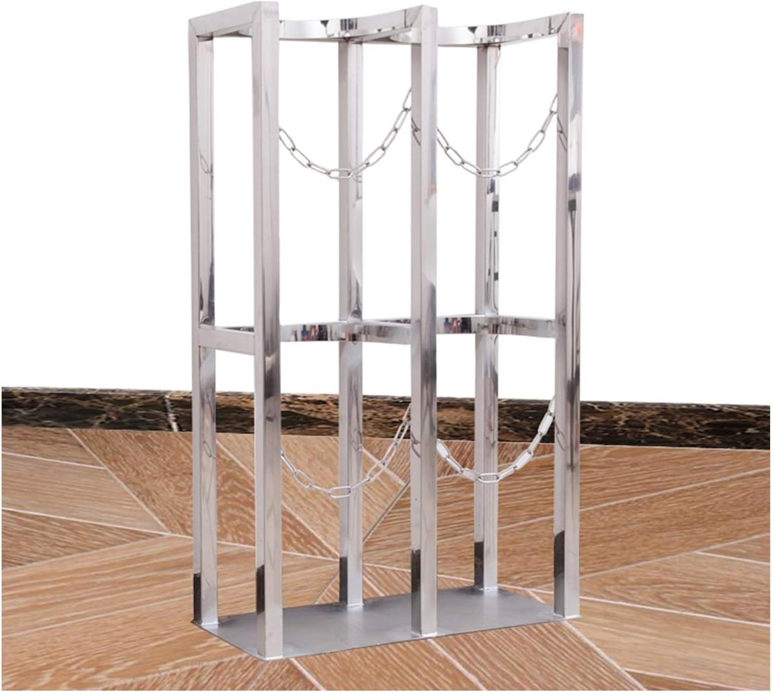 Soporte de Acero Inoxidable para Tanques de oxígeno - Soporte para Cilindros de Gas Resistente a la corrosión con Cadena de Seguridad y Estante Organizador para Tanques de 25,6 x 11,8 x 39,4