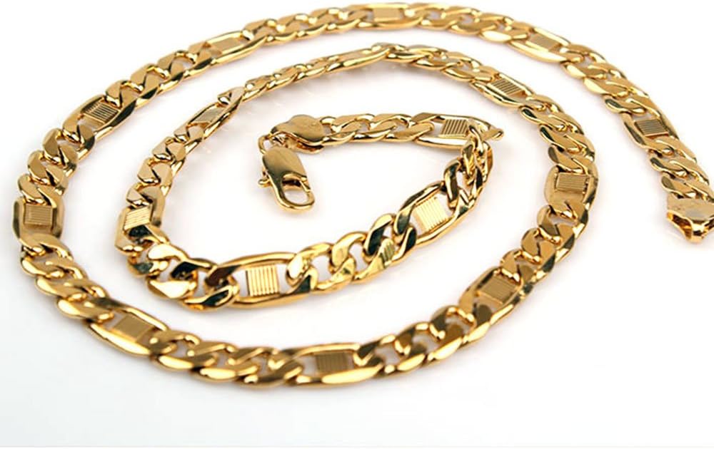 Italy Style 23" Inch 9mm Wide 18k 18ct Yellow Gold Plated Mens Necklace Solid Chain
