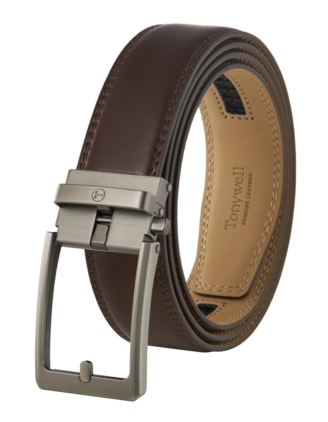 Tonywell Men's Leather Ratchet Belt, 1 3/8" Adjustable Dress Belt, Trim to Fit
