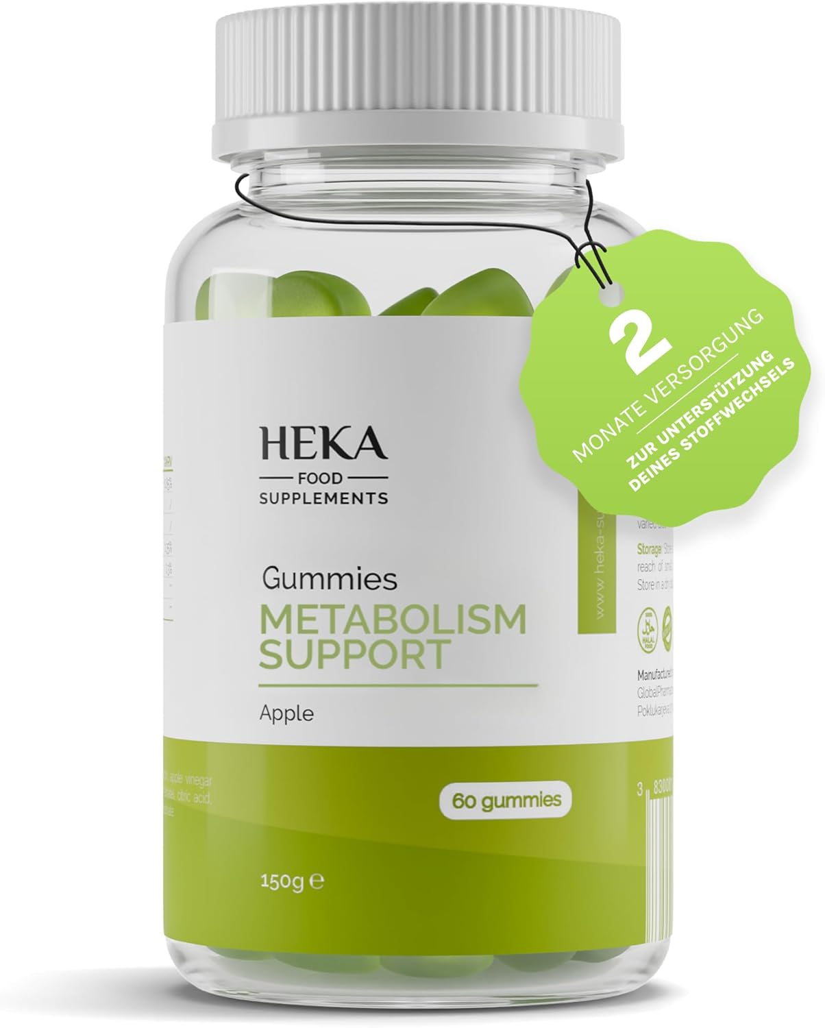 Metabolische ondersteunende gummies, stofwisseling en eetlustremmers, 60 appelciderazijn gummibeertjes met Garcinia Cambogia-extract, zonder gluten, suiker en lactose, 100% veganistisch