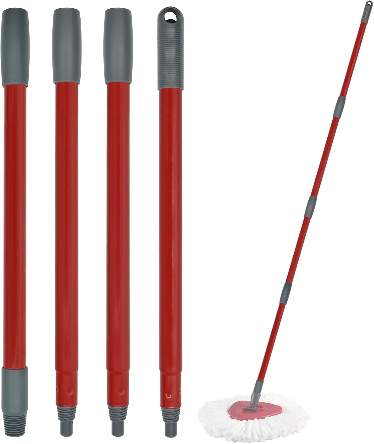 Yuunaie Ocedar Spin Mop Handle Replacement - 4-Section Adjustable 30-58" Iron Pole for EasyWring, RinseClean & H2pro Mops