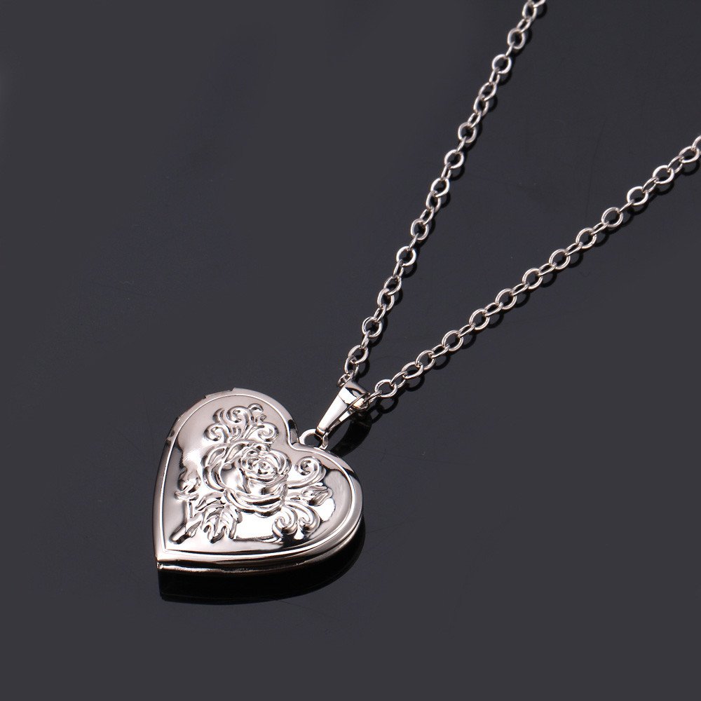2 sztuki Love Heart Locket naszyjnik trzymający zdjęcia stal nierdzewna w kształcie serca wisiorek naszyjnik pamięć zdjęcie wisiorek naszyjnik dla kobiet dziewczyn - styl 4 srebrny