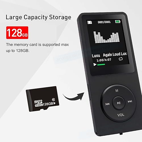 Miniatura 4 de Reproductor de MP3 128GB con altavoz auricular portátil HiFi sonido sin pérdida MP3 Mini reproductor de música Grabadora de voz E-Book Pantalla HD