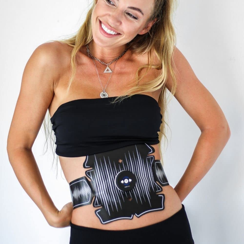 Massforce Massfit Intensity - Ceinture abdominale Electrostimulation EMS Musculation - 2 patchs bras - Ceinture sudation supplémentaire - Rechargement USB - 10 niveaux intensité - 14 patch gels