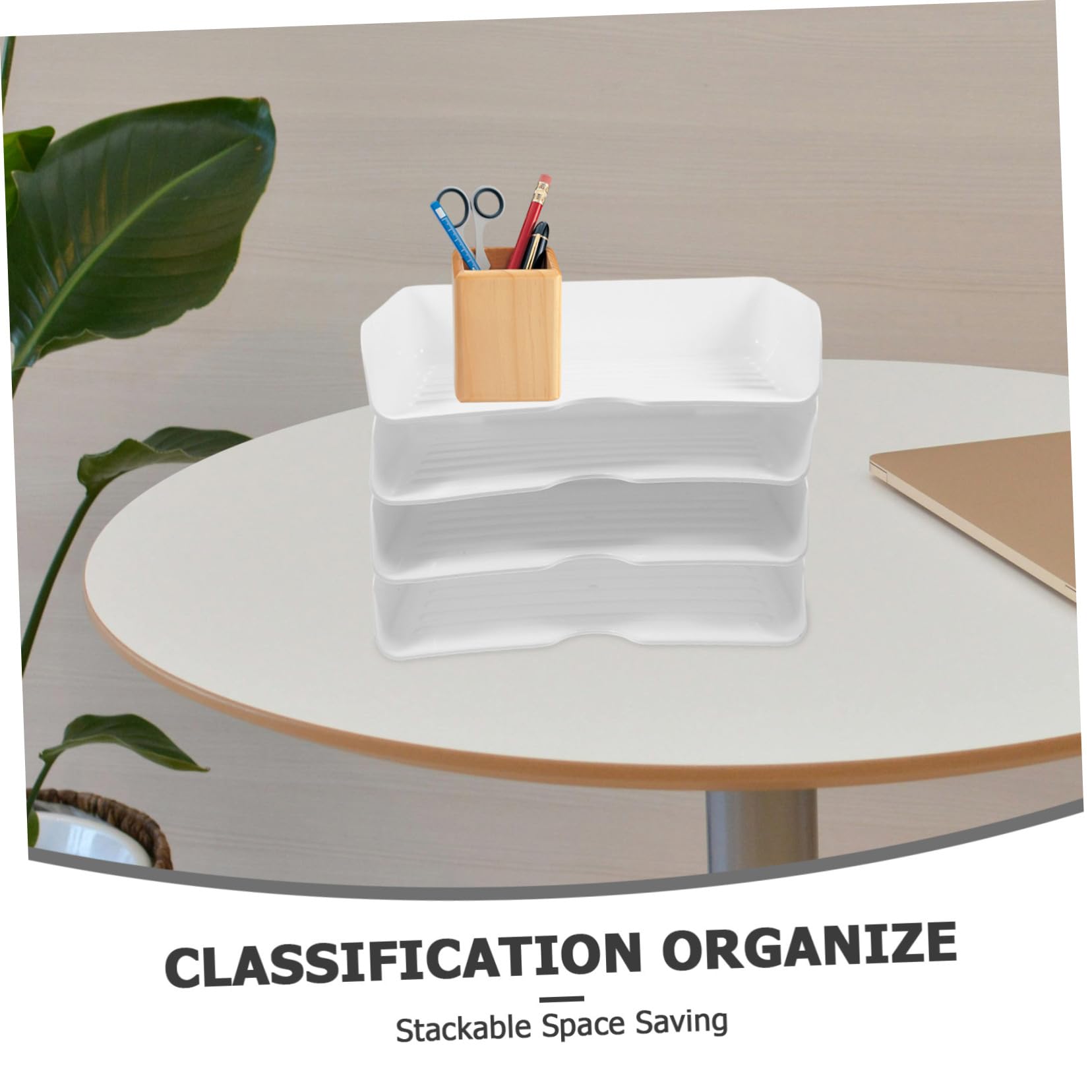 Organizzatore da Scrivania Impilabile per Documenti A4, 4 Pezzi | Pp Bianco, Vassoio Portadocumenti per Ufficio e Scuola, Struttura Salvaspazio per Carta e Accessori