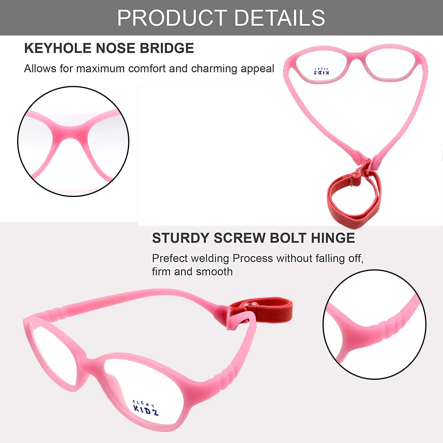Flexi Kidz Blue Light Blocking Anti Glare Zero Power Unbreakable Eyeglasses Spectacle Frame Protection From TV Mobile Laptop Computer for Kids Girls Boys Unisex With Antislip Silicone Band (Coral) - Image 5 thumbnail
